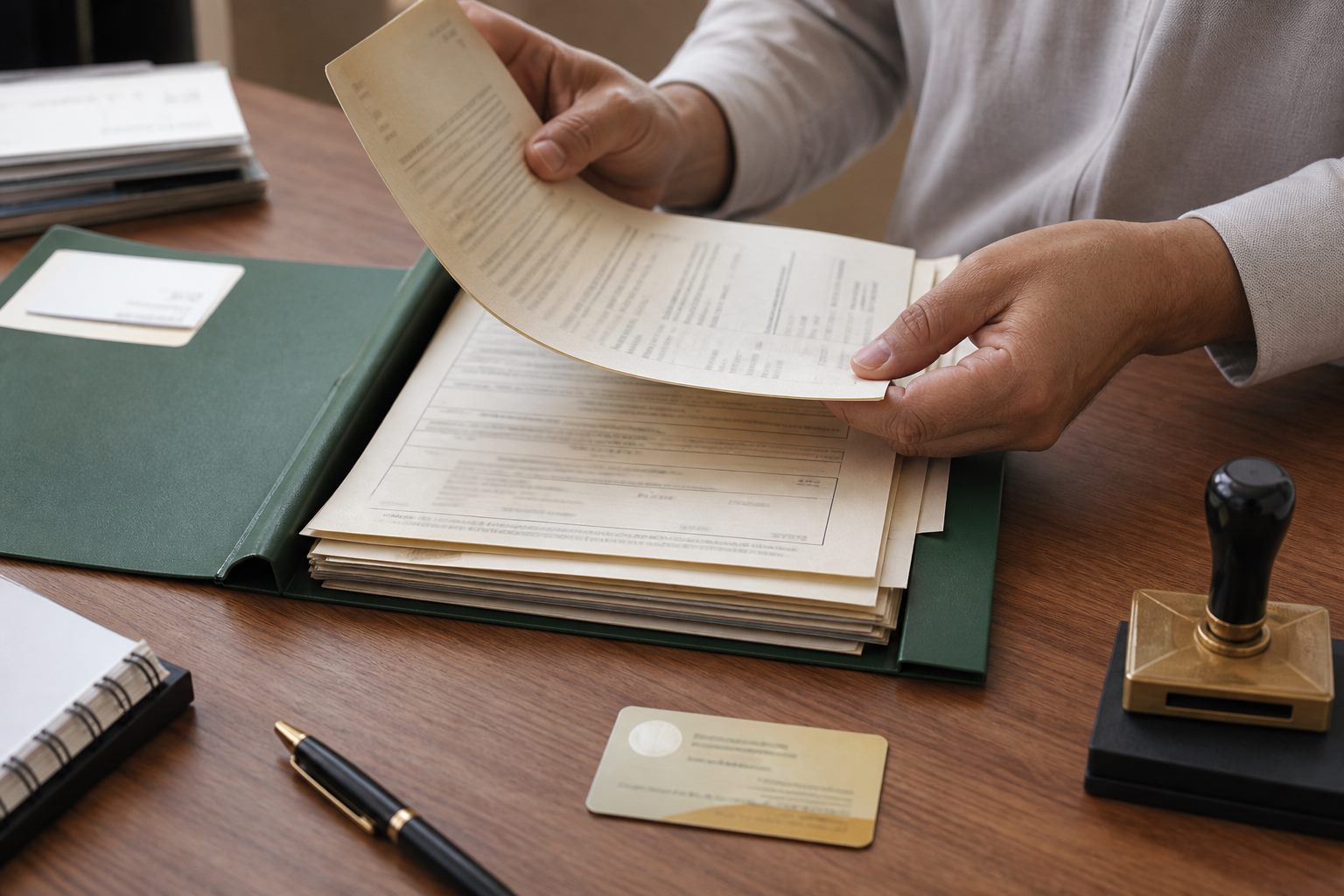 Documentos de associação sendo organizados